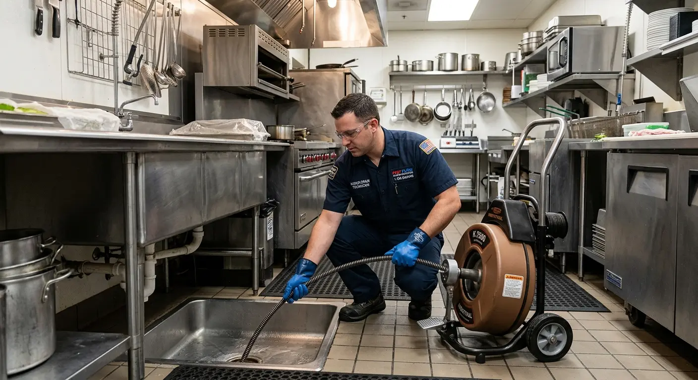 Commercial drain cleaning service in a restaurant kitchen in Talladega
